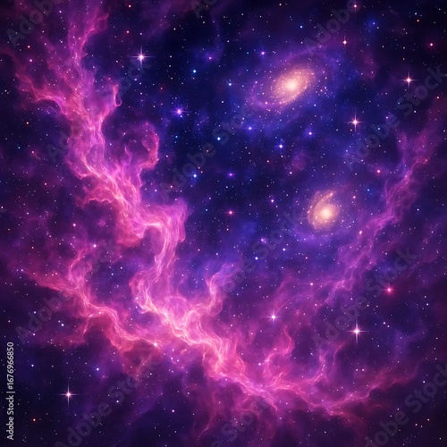 Vast Cosmic Nebula Illuminated by Distant Galaxies and Twinkling Stars