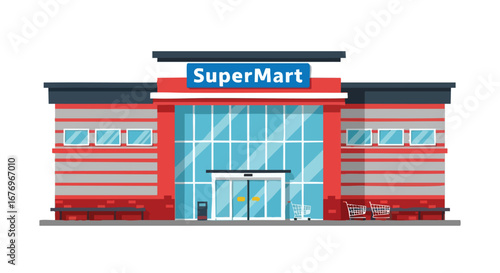 Colorful Cartoon Supermarket Building Illustration for Digital Media and Design Projects Retail Establishment Storefront Depiction Illustration