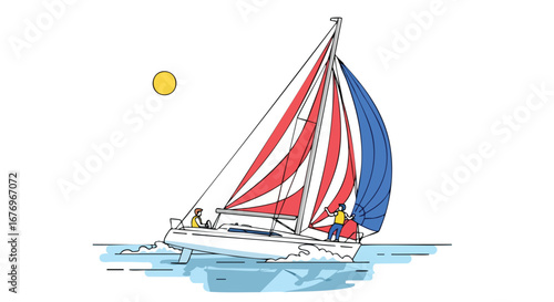 Stylized sailboat illustration gliding on the water under a bright sun evoking leisure and adventure on the open sea a serene depiction of nautical