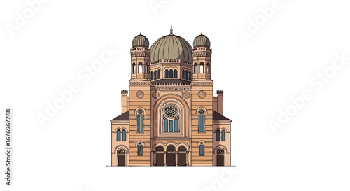 Architectural marvel: A synagogue rendered in intricate detail, evoking a sense of timeless beauty and spiritual significance