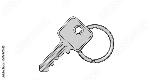 Minimalist Key and Ring Illustration: Unlocking Solutions and Access, Symbolic Security Icon with Isolated White Background for Conceptual Design