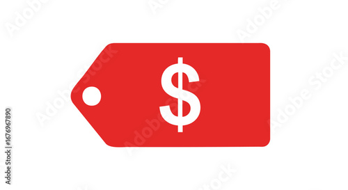 Bold financial incentive symbol on a vibrant red discount tag, conveying savings and offers on products with an emphasis on the dollar sign