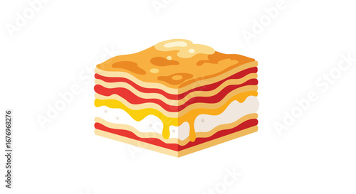 Stylized depiction of multi-layered dessert with drizzles of syrup against a clean white background for various creative projects