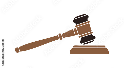 Illustration of a wooden gavel on a sound block, representing justice and legal proceedings isolated on a white background