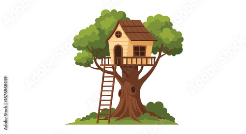 Enchanting arboreal dwelling captivating treehouse illustration evoking childhood nostalgia and playful imagination fostering a sense of wonder and