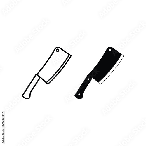 Cleaver Duo: A vector-style illustration showcases two sleek cleavers, each rendered in contrasting styles: one outlined and the other boldly solid.