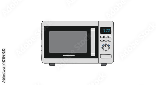 Simplified illustration of a modern microwave oven with digital display, perfect for culinary appliance resources