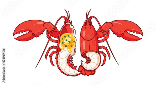 Whimsical twin lobsters: A delicious depiction of culinary delight and symmetric marine charm in seafood themed artwork