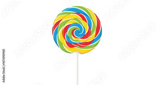 Vibrant swirl lollipop with captivating colors, a delightful treat against a crisp white backdrop isolated, embodying joy and sweetness, a classic