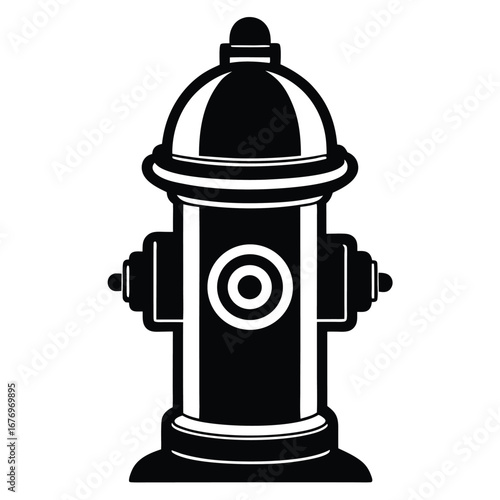 Black and White Vector Illustration of Fire Hydrant with Dome Shaped Top