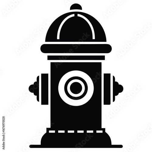 Stylized Black Fire Hydrant Silhouette with Circular Detail for Emergency Water Access Needs