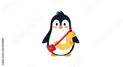 Cartoon Penguin with a Pasta Delivery Bag: Whimsical Clip Art Illustration for Various Designs