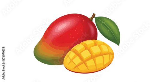Exotic delight: Colorful mango composition with vibrant hues and tropical charm, perfect for summer themes and fruit-based designs