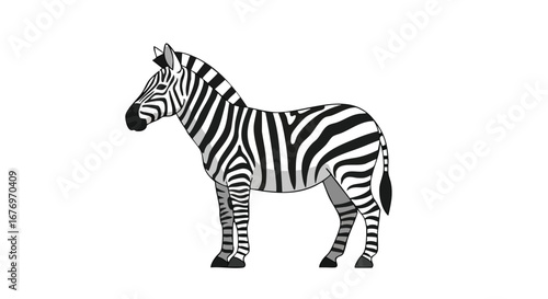Striking Zebra Illustration with Bold Black and White Stripes on Plain White Backdrop