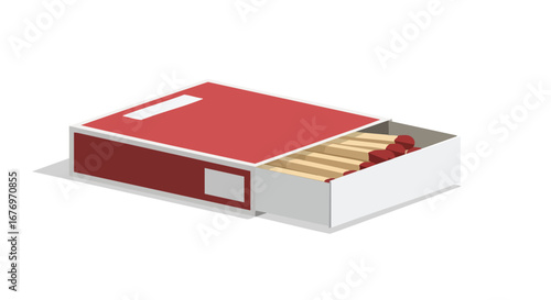 Vector illustration of an open matchbox filled with wooden matches presented in a minimalist design against a white backdrop offering versatile usage
