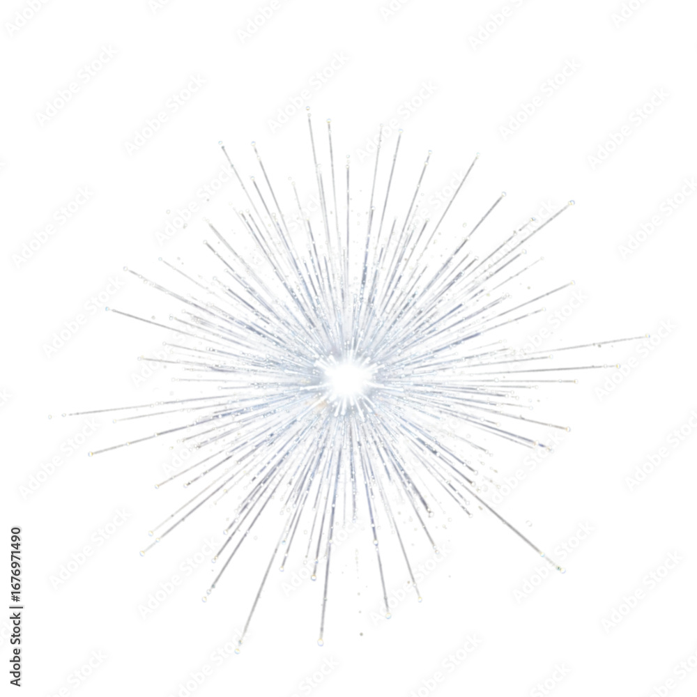 Fototapeta premium Abstract white bursting light explosion with particles isolated on transparent background