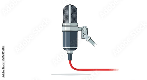 Professional studio microphone illustration for podcasting and broadcasting design and audio related projects