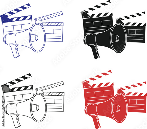 Movie director chair and film equipment vector illustration