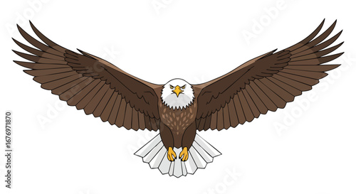 Soaring Majesty: A Detailed Illustration of an Eagle in Flight Displaying Power and Grace Depicting Freedom and Wilderness Elements