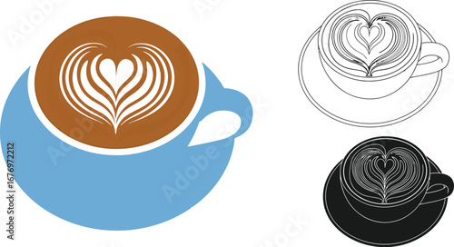 Latte art vector coffee cup drawing illustration design