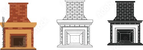 Fireplace design ideas brick fireplace vector illustration