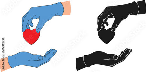 Heart donation concept with hands and gloves illustration