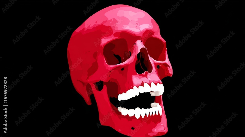 Fototapeta premium Red skull with a smile on its face. The skull is smiling and has its mouth open