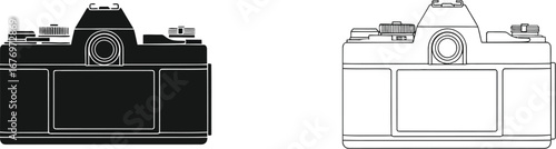 Vintage camera outline vector illustration photography art