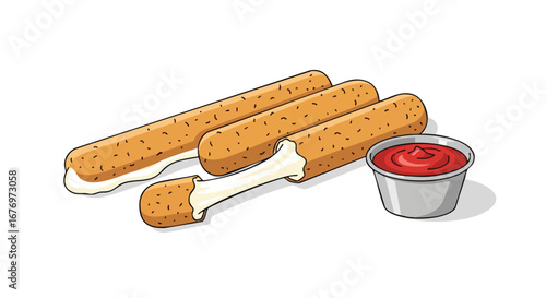 Irresistible mozzarella sticks illustration beckoning with warm cheese and tomato sauce ready for a delightful appetizer experience