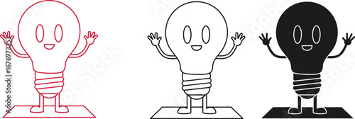 Light bulb cartoon character doing yoga poses vector art
