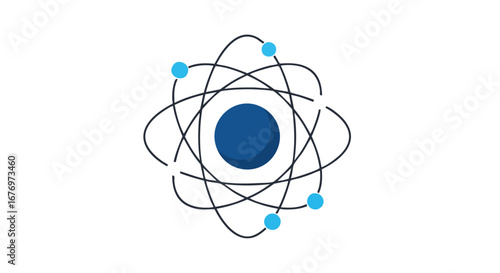 Stylized atom illustration showcasing electrons orbiting the nucleus for scientific visualization