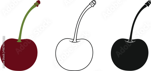 Cherry vector illustration set red black and white fruit
