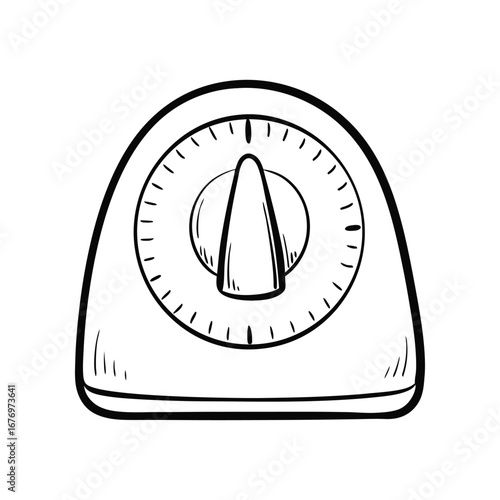 Analog Timer Illustration: A charming line drawing of an analog timer, ideal for culinary projects, with a retro aesthetic, offering a vintage design.