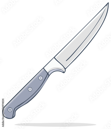 Simple Steel Kitchen Knife Illustration with Gray Handle on White