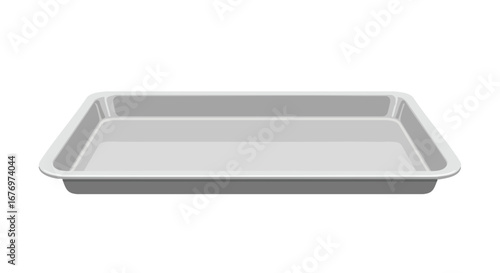 Sleek aluminum baking sheet with smooth surface design, minimalist style, perfect for culinary arts or kitchenware illustrations, showcasing
