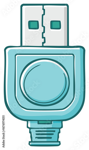 Cute and funny light blue USB flash drive in a simple hand drawn cartoon style