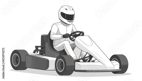 Go-kart racer illustration A flat vector of a driver with a helmet in a racing kart