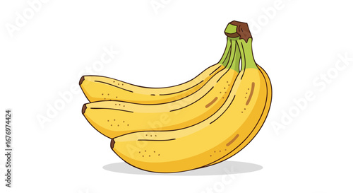 Vibrant yellow banana bunch illustration portraying ripeness and freshness with intricate vector style design and clean lines showcasing a cartoon