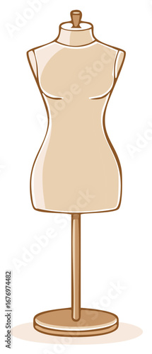 Cartoon fashion mannequin with stand for garment design and sewing in a studio or atelier