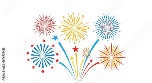 Celebratory fireworks display illustration, festive burst of color and stylized stars, conveying joy and excitement at an event or holiday celebration