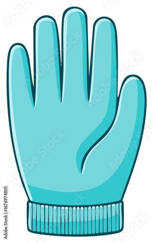 Isolated light blue medical or cleaning protective glove simple cartoon illustration