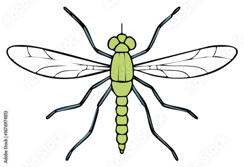 Simple Vector Illustration of a Green Insect with Wings and Six Legs