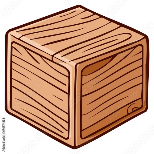 Cartoon light brown wooden box isolated cuboid crate vector illustration