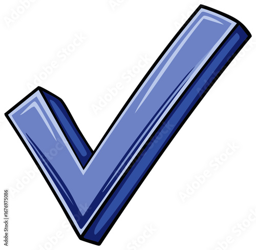 Bold three dimensional blue checkmark symbol for success approval and completed tasks