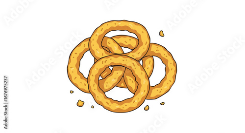 Golden fried onion rings stack, a culinary delight on a pristine white backdrop representing crunchy snack, a tempting treat