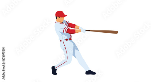 Baseball Batter Swinging the Bat: A Dynamic Illustration of Athletic Skill and Competition at Baseball Field, Isolated on White Background for