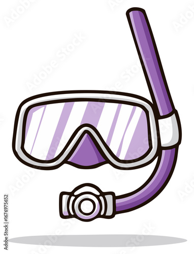 Cute purple snorkeling mask and snorkel scuba diving equipment cartoon illustration