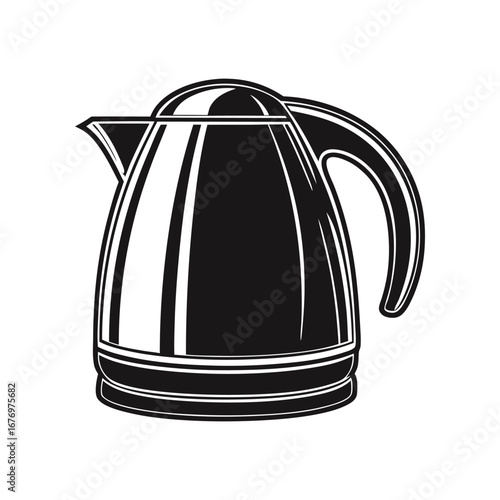 Sleek Electric Kettle: A minimalist, modern electric kettle is depicted in sharp black and white detail, a symbol of contemporary design, offering simplicity and efficiency.