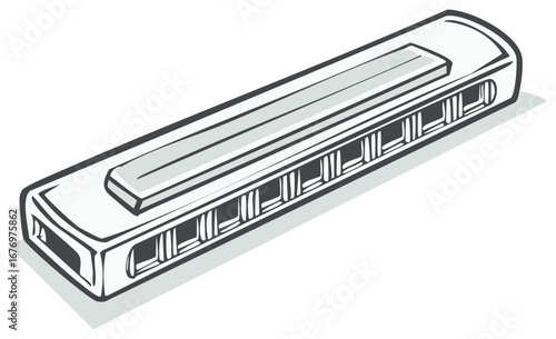Harmonica vector illustration, simple music instrument design.