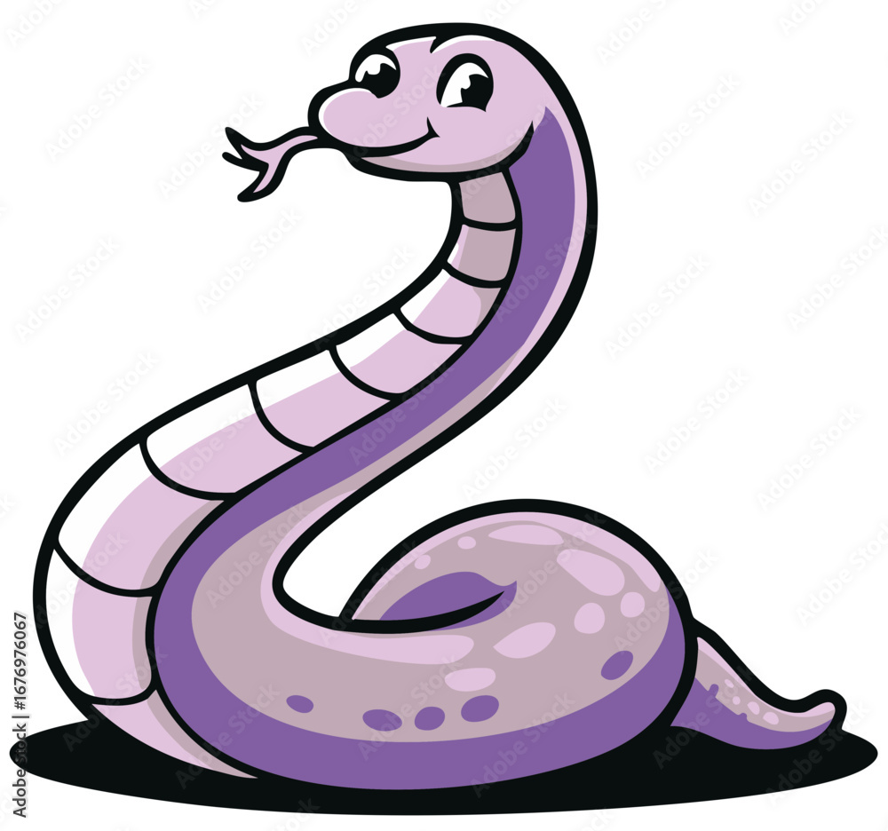 Fototapeta premium Cartoon Purple Snake Illustration with Raised Head and Tongue